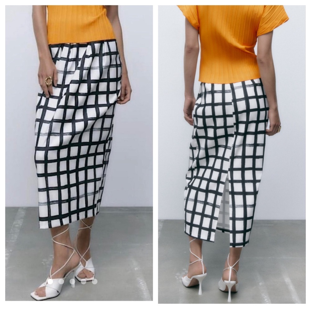 NWT! Zara high waisted window pane midi skirt